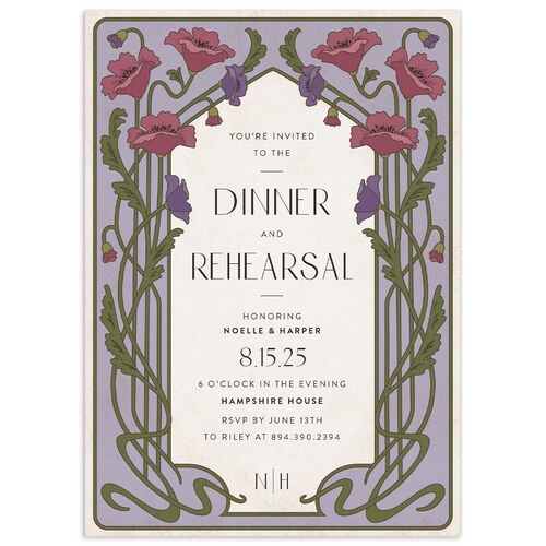 Vintage Nouveau Floral Rehearsal Dinner Invitations Purple Haze Signature Blank Standard