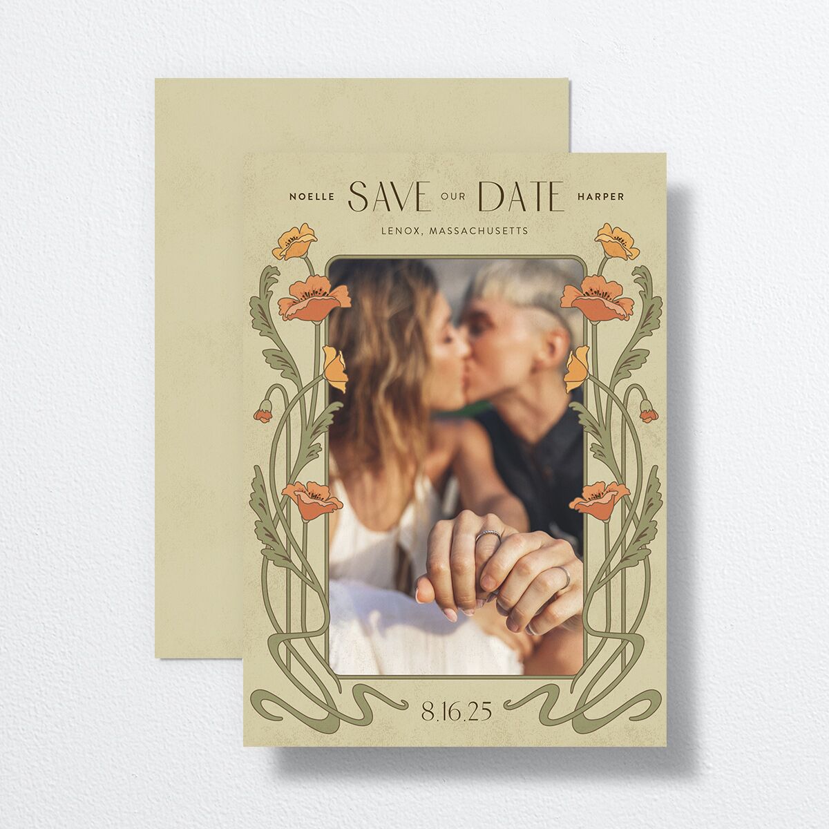 Vintage Nouveau Save The Date Cards Pear Signature smooth No Standard