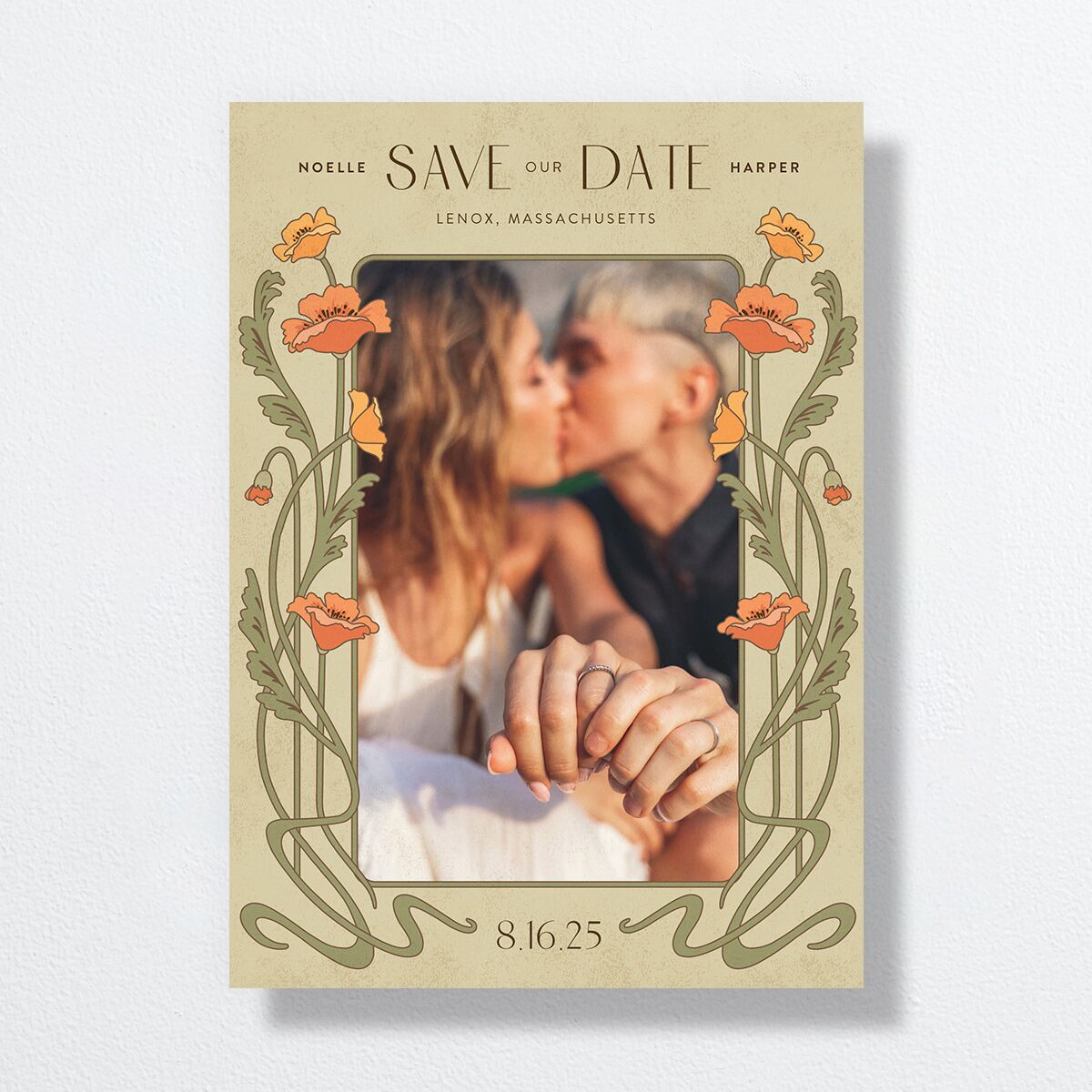 Vintage Nouveau Save The Date Cards Pear Signature smooth No Standard
