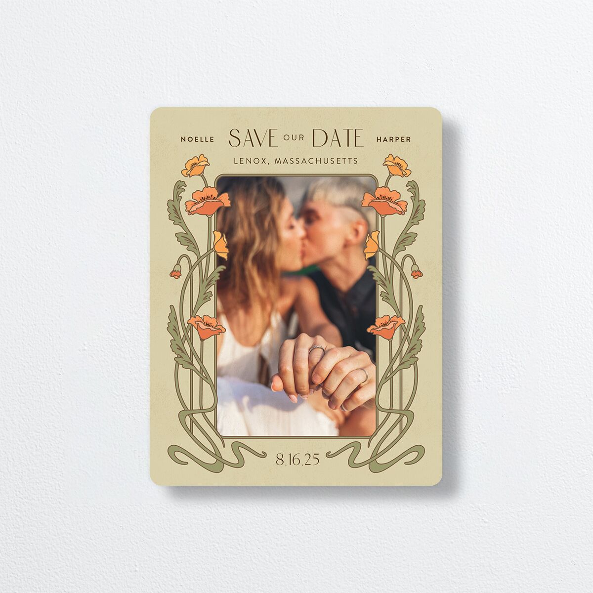 Vintage Nouveau Save The Date Magnets front in Green