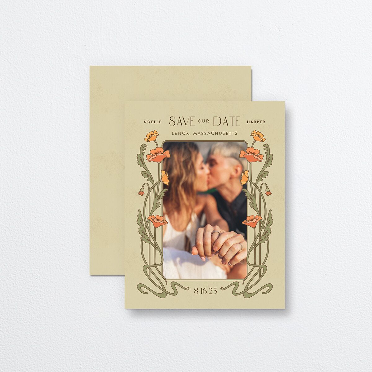 Vintage Nouveau Save the Date Petite Cards Pear Signature smooth No Standard