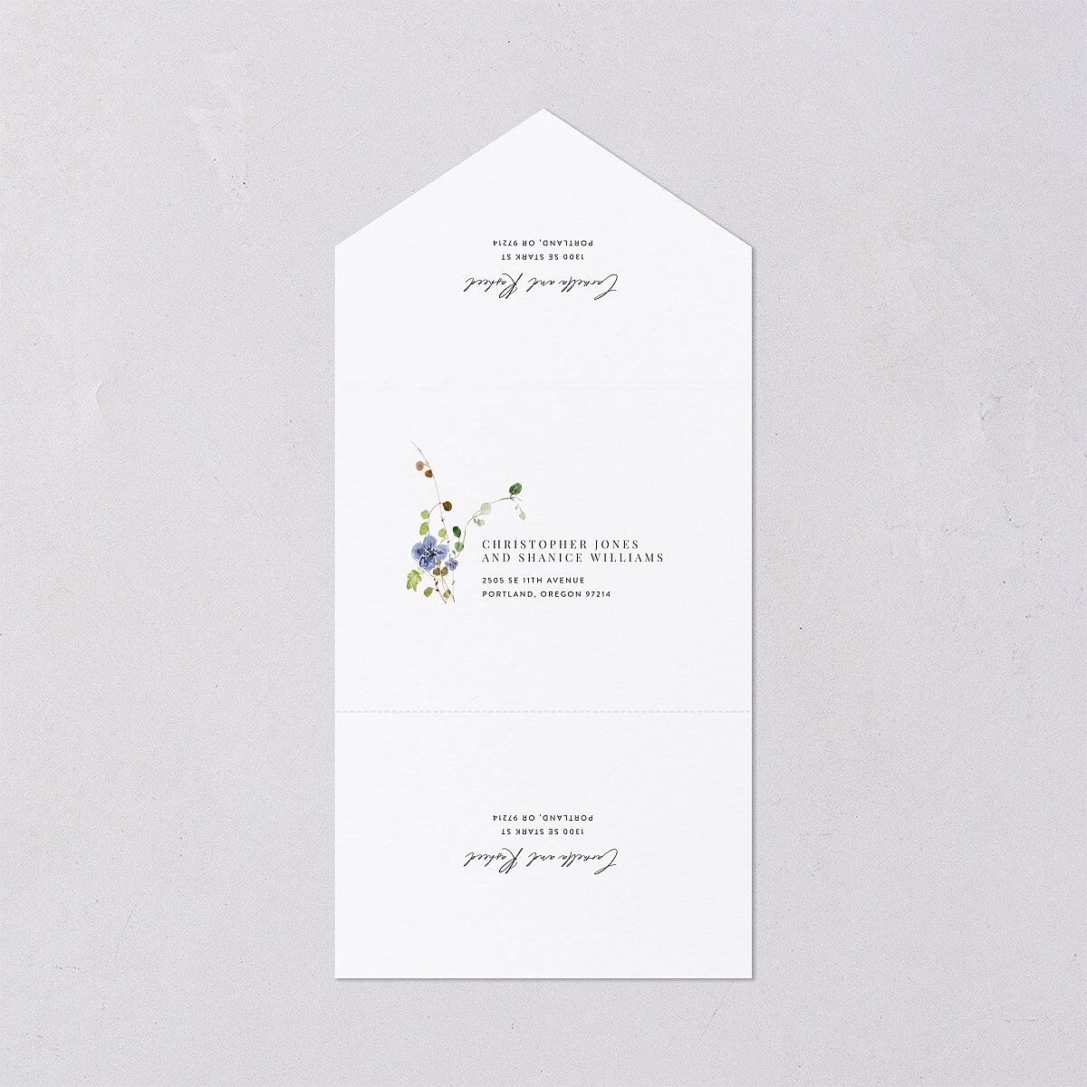 Delicate Wildflower All-in-One Wedding Invitations Pure White Signature Light Both Recipient and Return Addresses No