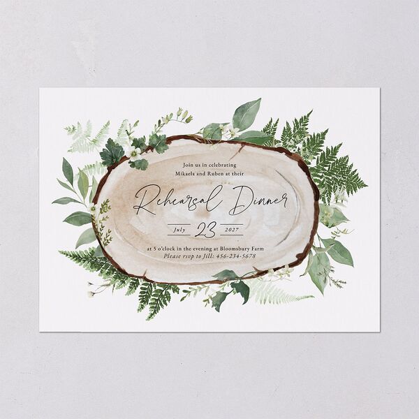 Fairytale Woodgrain Slab Rehearsal Dinner Invitations Pure White Signature Blank Standard