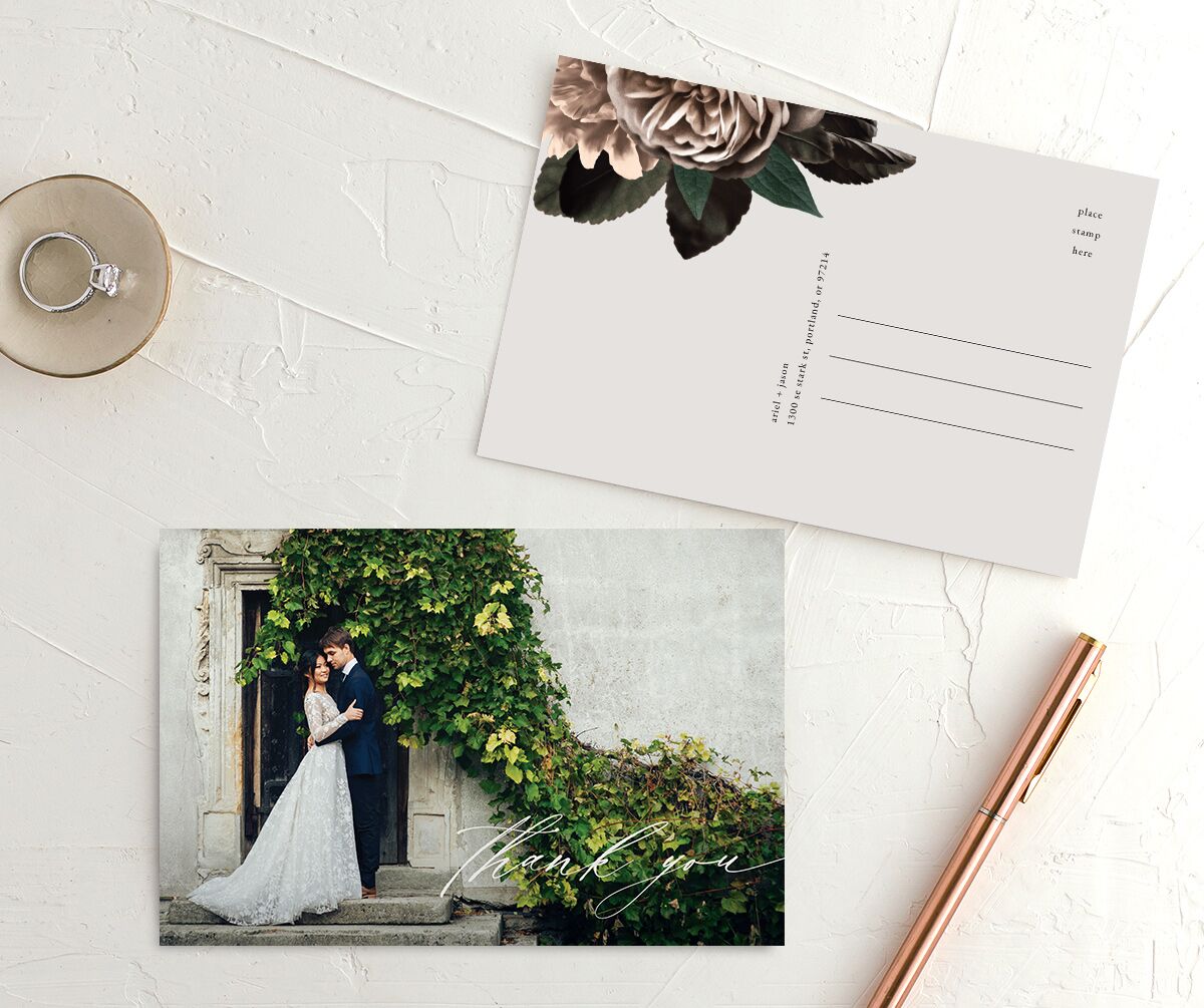Modern Rose Thank You Postcards Peach Fuzz