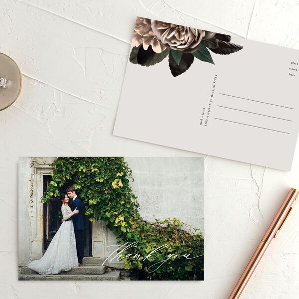 Modern Rose Thank You Postcards Peach Fuzz
