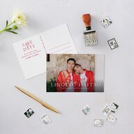 Chinese Phoenix Fenghuang Save the Date Postcards Crimson