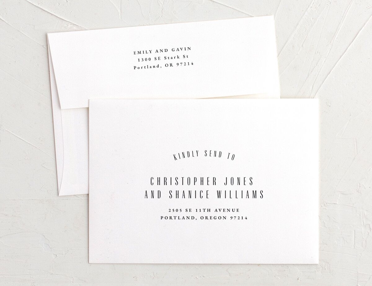 Vintage Deco Save The Date Card Envelopes White Standard Charcoal Both Recipient and Return Addresses Signature