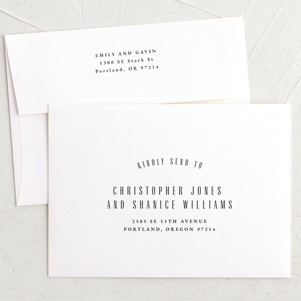 Vintage Deco Save The Date Card Envelopes White Standard Charcoal Both Recipient and Return Addresses Signature