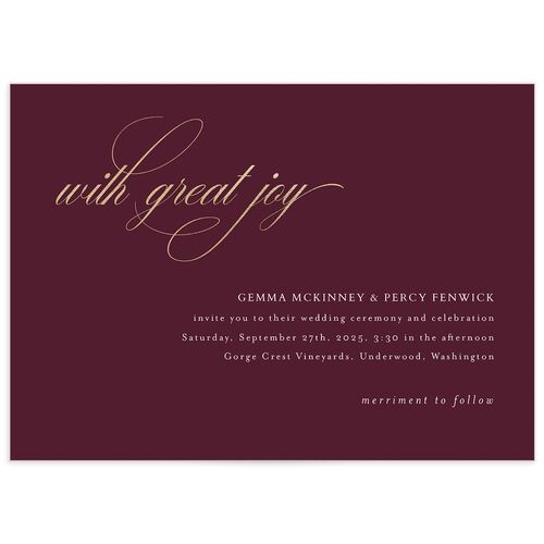 Joyful Day Wedding Invitations Gold Burgundy Signature Blank No