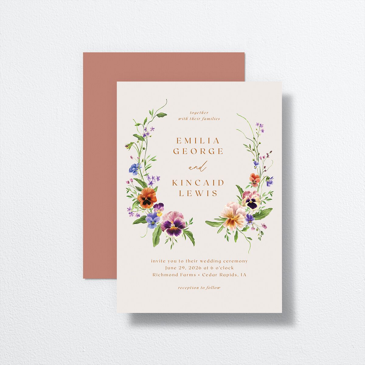 Wild Pansies Wedding Invitations Rose Gold Signature No