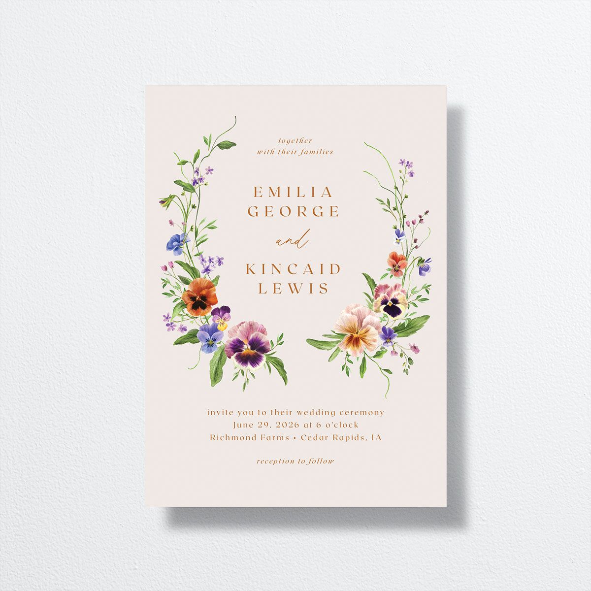 Wild Pansies Wedding Invitations Rose Gold Signature No