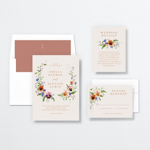 Wild Pansies Wedding Invitations Rose Gold Signature No