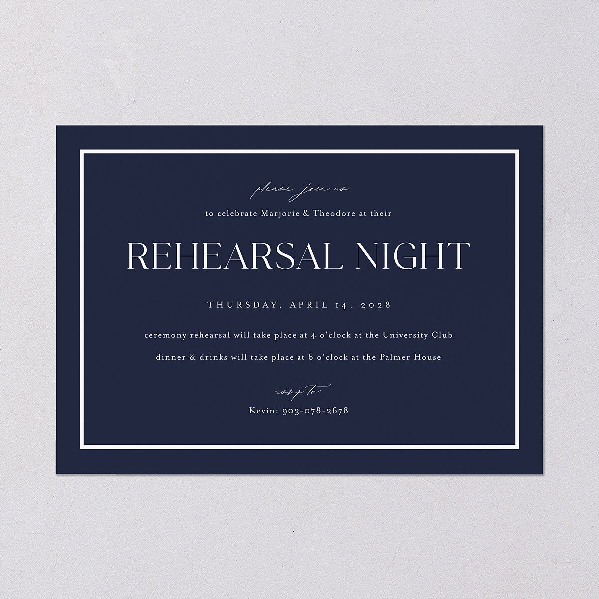 Joyful Union Rehearsal Dinner Invitations Navy Signature Blank Standard