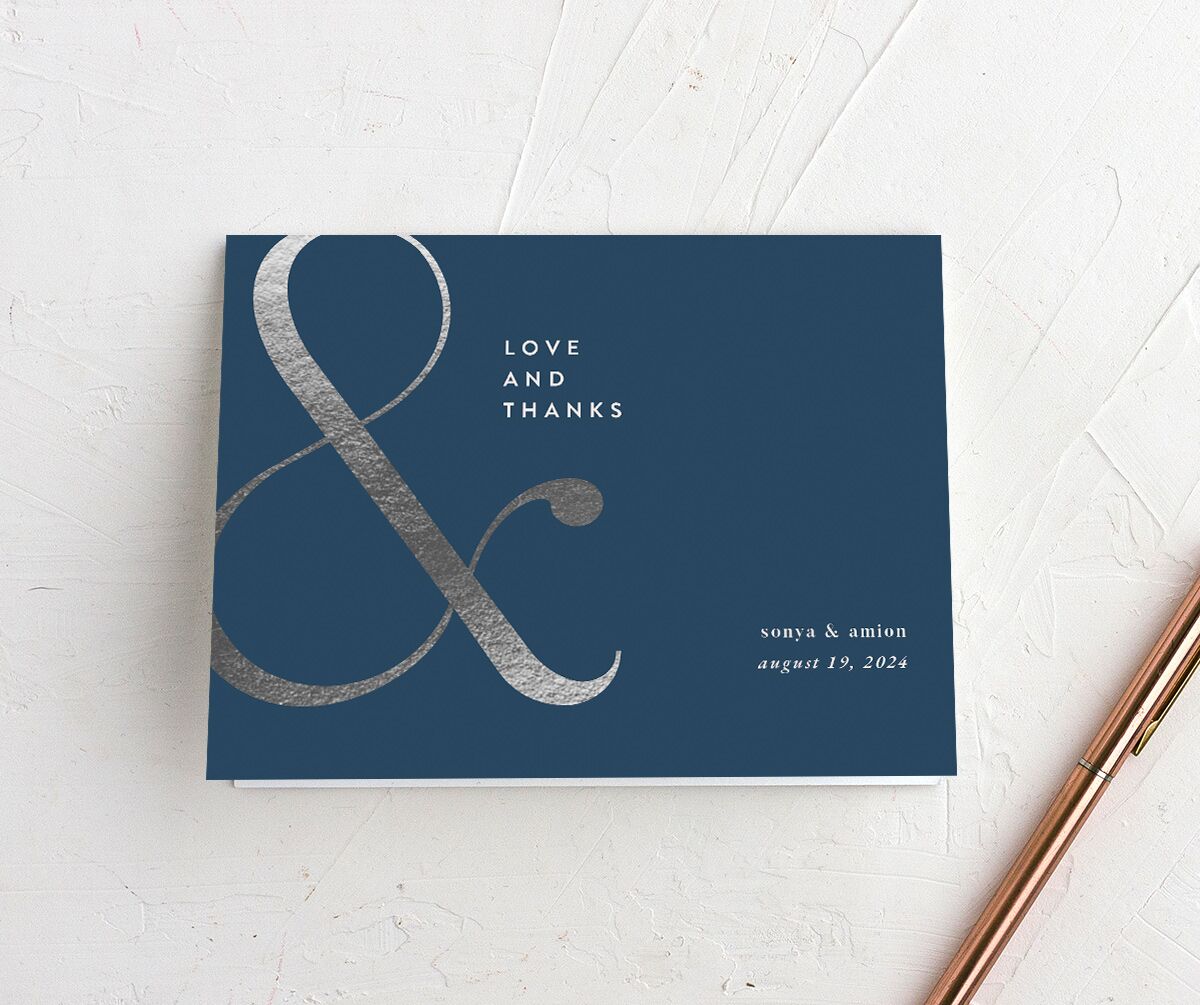 Classic Ampersand Thank You Cards Silver Moody Blue