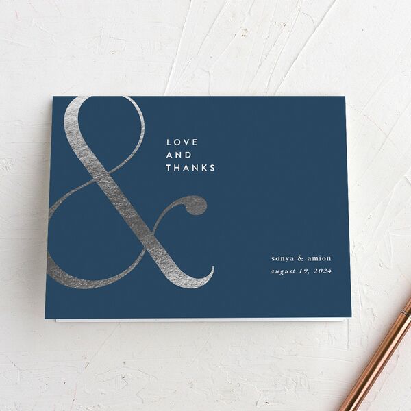 Classic Ampersand Thank You Cards Silver Moody Blue