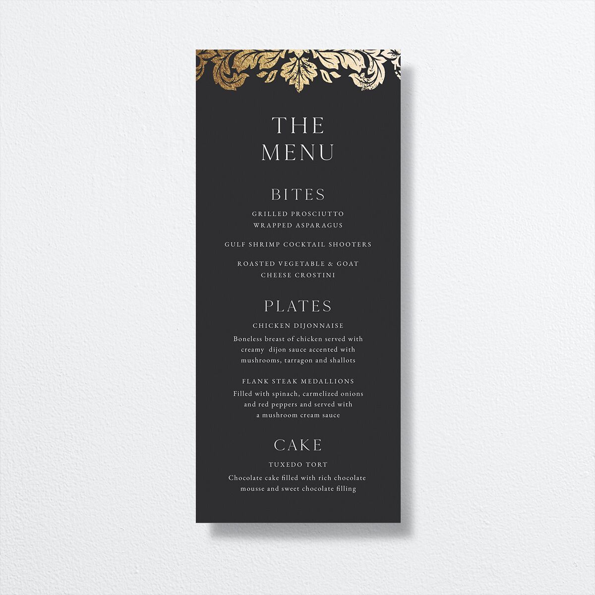Elegant Damask Menus Gold Licorice Signature