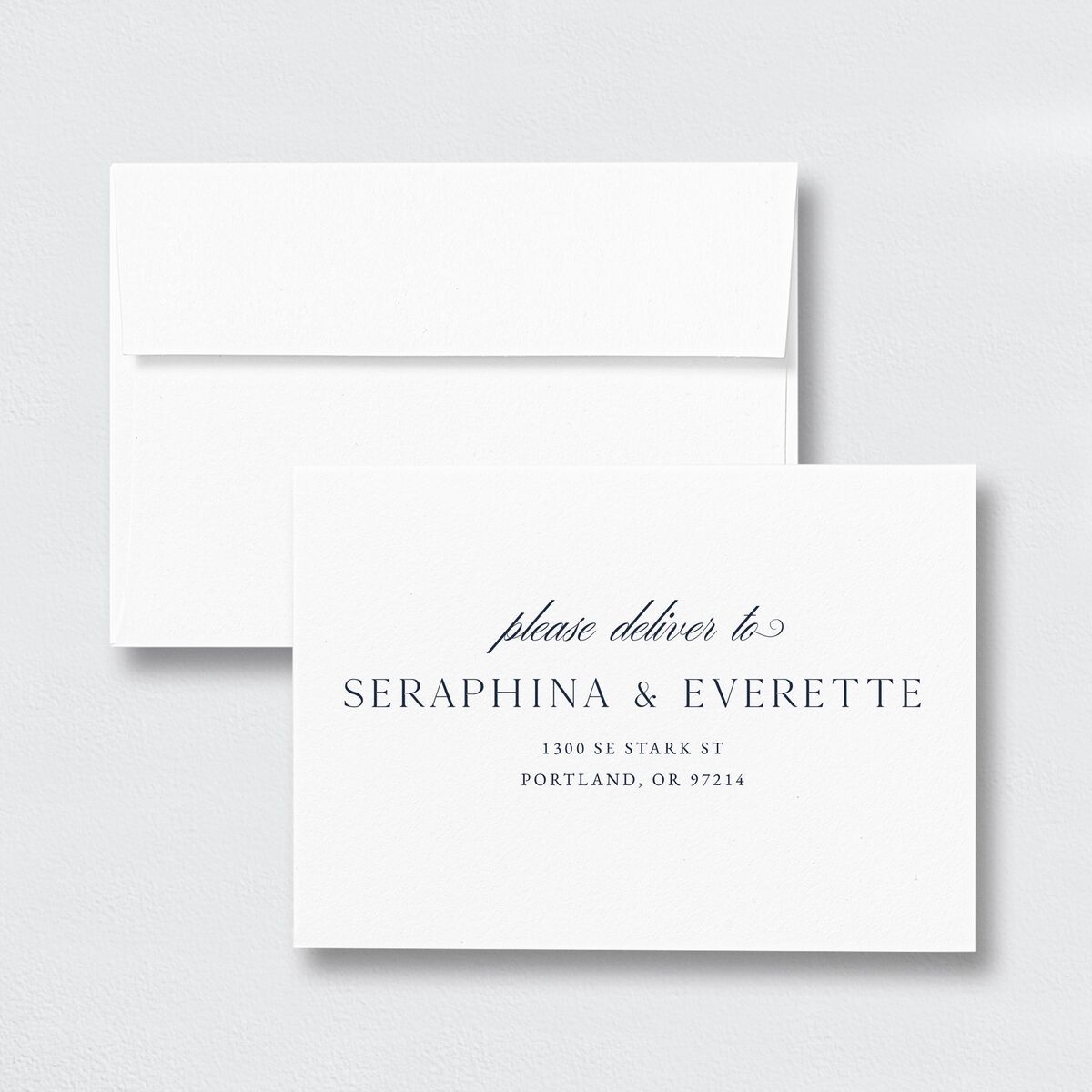 Elegant Damask Wedding Response Card Standard Envelopes White Navy Return Address Signature Standard