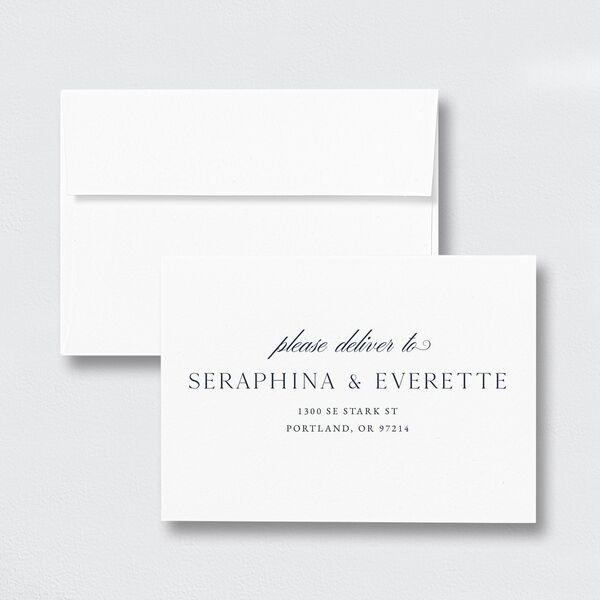 Elegant Damask Wedding Response Card Standard Envelopes White Navy Return Address Signature Standard