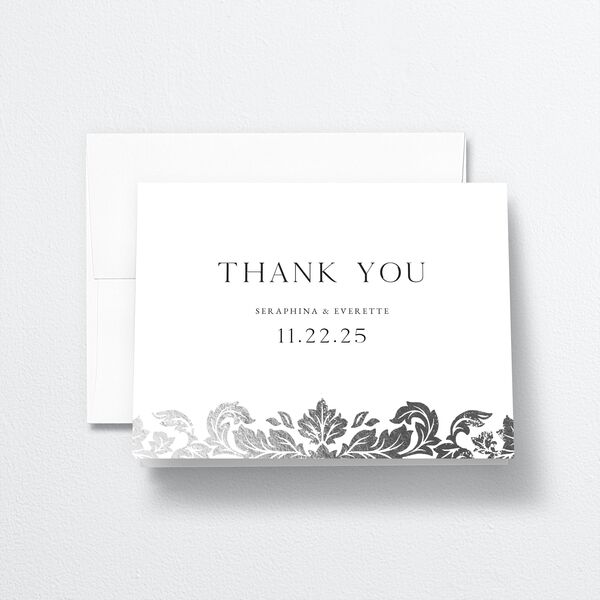 Elegant Damask Thank You Cards Silver Pure White