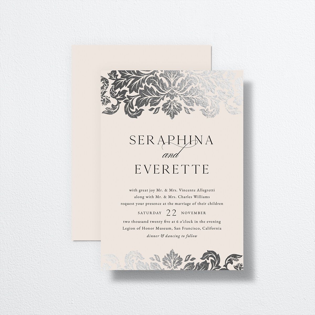 Elegant Damask Wedding Invitations Silver Champagne Signature No