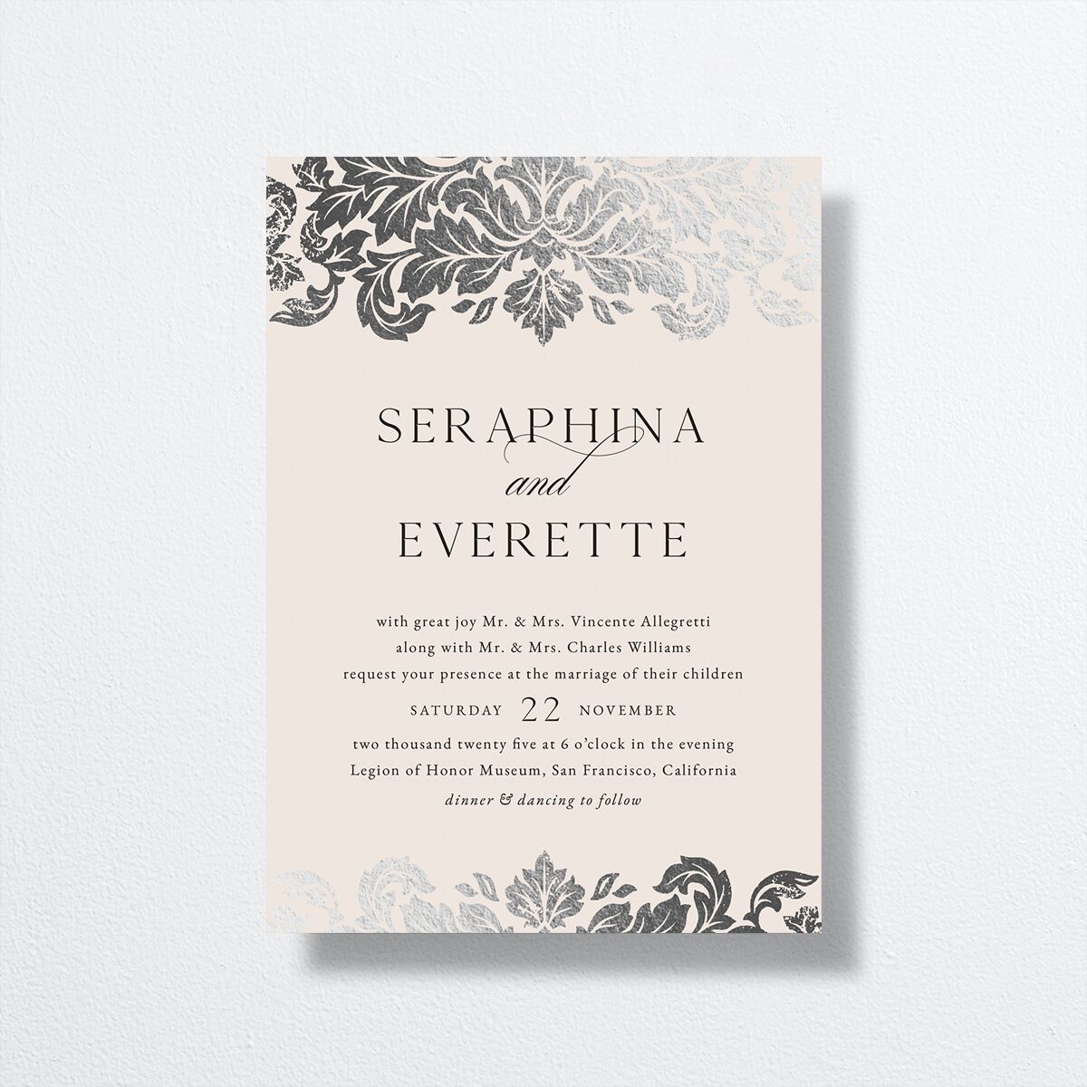 Elegant Damask Wedding Invitations Silver Champagne Signature No
