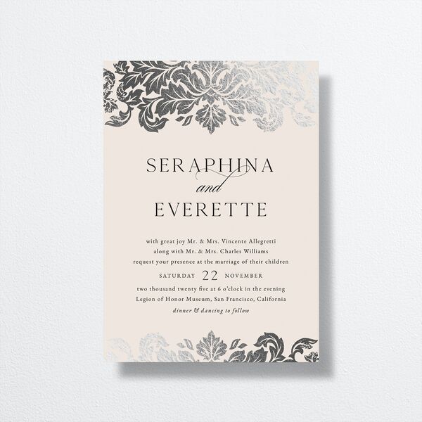 Elegant Damask Wedding Invitations Silver Champagne Signature No