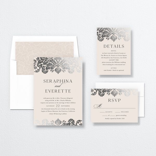 Elegant Damask Wedding Invitations Silver Champagne Signature No