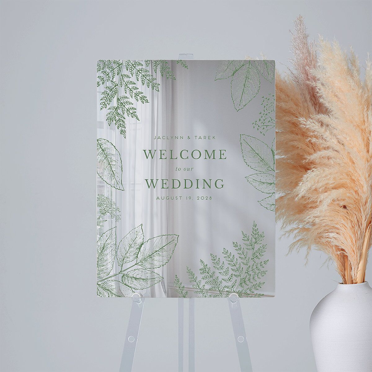 Botanical Frame Mirrored Acrylic Welcome Sign Medium Hunter Green Mirrored Acrylic M Welcome Standard