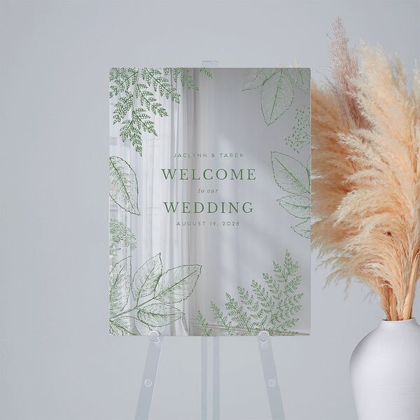 Botanical Frame Mirrored Acrylic Welcome Sign Medium Hunter Green Mirrored Acrylic M Welcome Standard