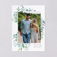 In Bloom Save The Date Cards Moody Blue Signature smooth Blank No Standard