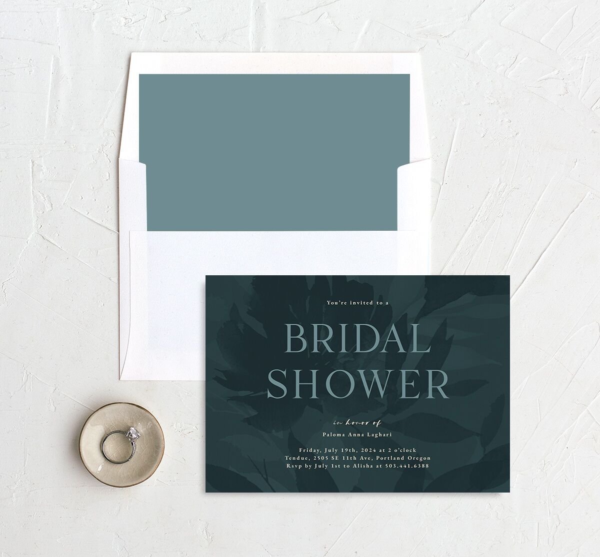 Contemporary Floral Bridal Shower Invitations Dusty Blue Signature