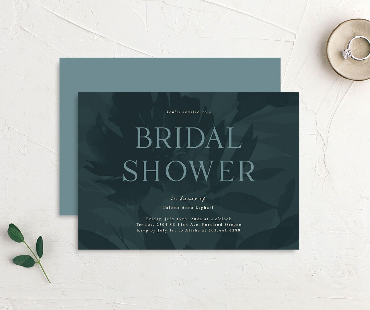 Contemporary Floral Bridal Shower Invitations Dusty Blue Signature
