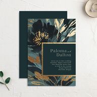 Contemporary Floral Wedding Invitations Gold Dusty Blue Signature No