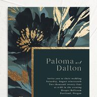Contemporary Floral Wedding Invitations Gold Dusty Blue Signature No