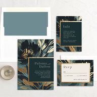 Contemporary Floral Wedding Invitations Gold Dusty Blue Signature No