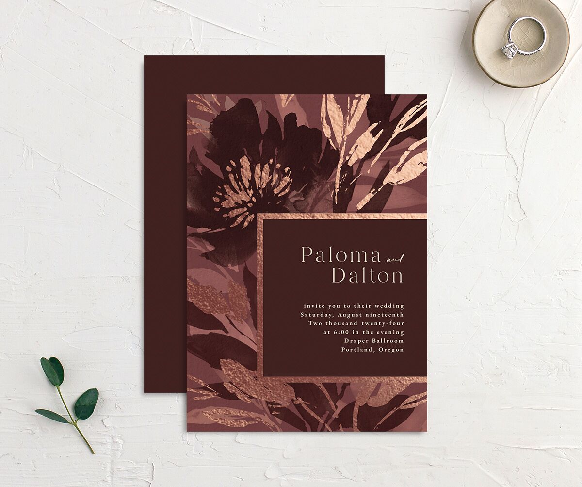 Contemporary Floral Wedding Invitations front-and-back