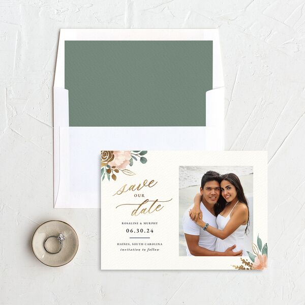 Exquisite Garden Save The Date Cards Gold Blossom Signature smooth No