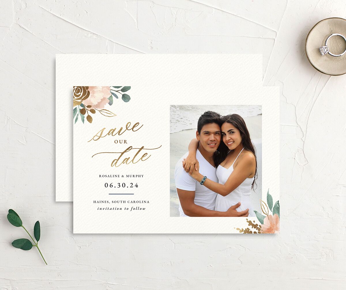 Exquisite Garden Save The Date Cards Gold Blossom Signature smooth No