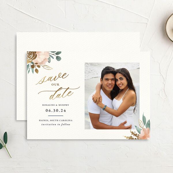 Exquisite Garden Save The Date Cards Gold Blossom Signature smooth No