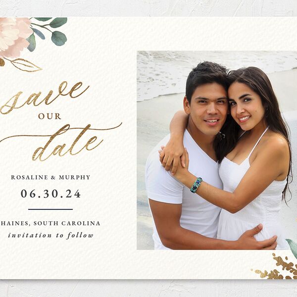 Exquisite Garden Save The Date Cards Gold Blossom Signature smooth No