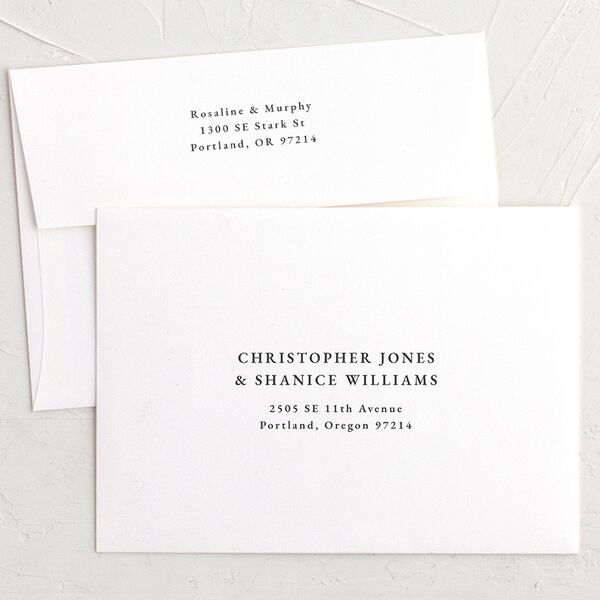 Exquisite Garden Wedding Invitation Envelopes White Standard Blossom Both Recipient and Return Addresses Signature