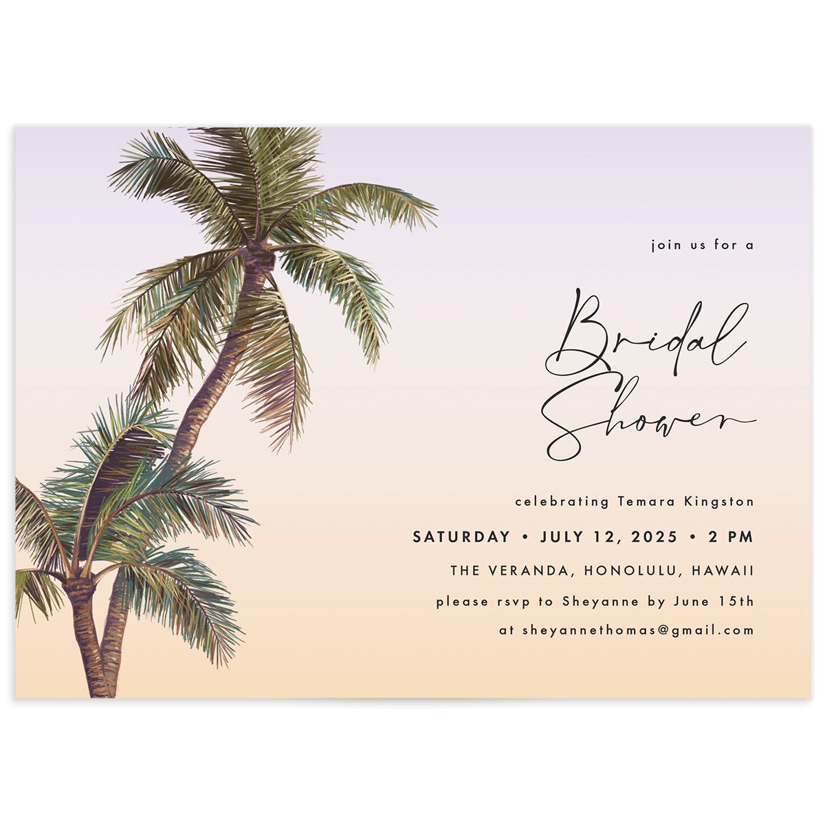 Breezy Palm Trees Bridal Shower Invitations