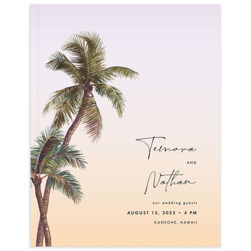 Breezy Palm Trees Wedding Guest Book Sheer Lilac