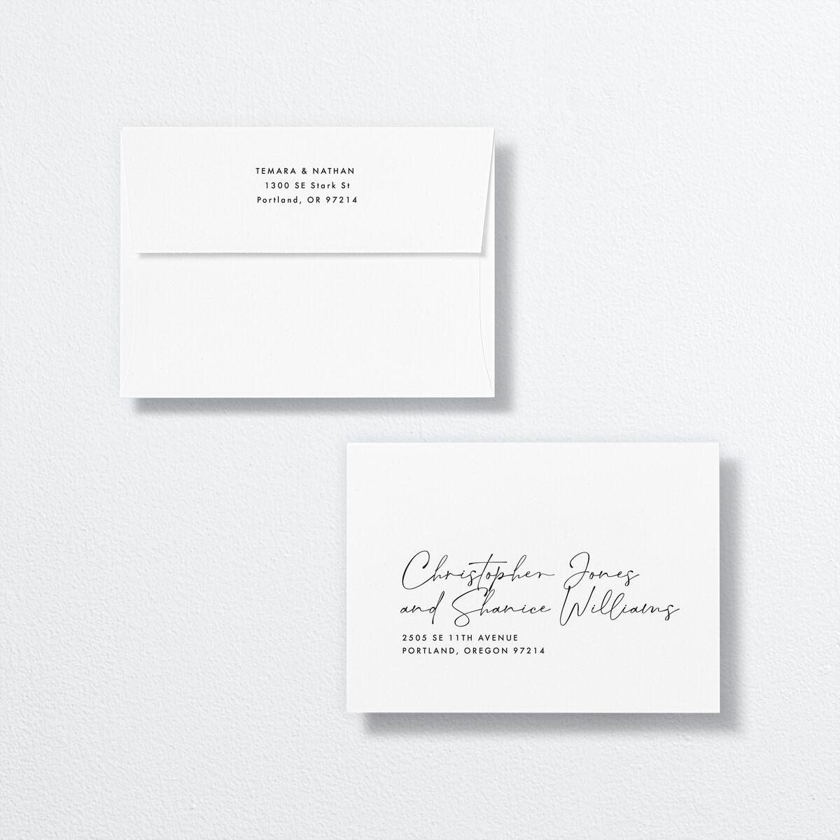 Breezy Palm Trees Save The Date Card Envelopes White Standard Sheer Lilac Both Recipient and Return Addresses