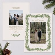 Rustic Garland Newlyweds First Christmas Holiday Cards Linen Signature Blank Standard