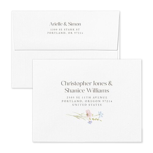 Wildflower Photo Save the Date Magnet Envelopes White Lilac Both Recipient and Return Addresses Signature Standard