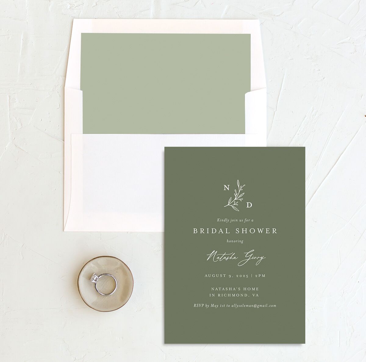 Timeless Flora Bridal Shower Invitations envelope-and-liner in green