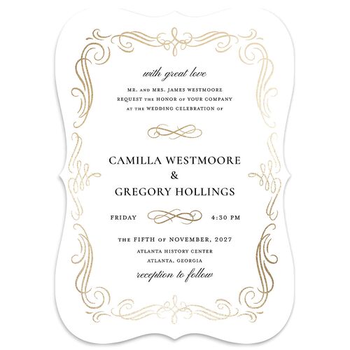 Antique Fairytale Foil Wedding Invitations Gold Pure White Signature Blank No Bracket
