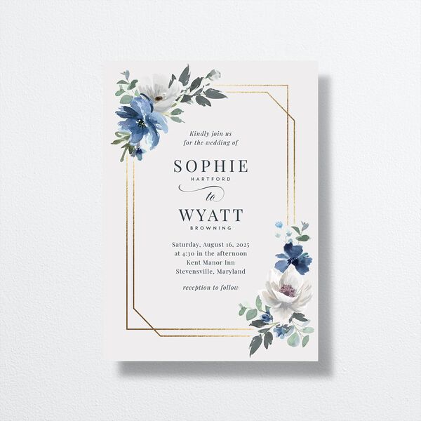 Floral Frame Wedding Invitations front in Blue