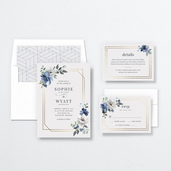 Floral Frame Wedding Invitations suite in Blue